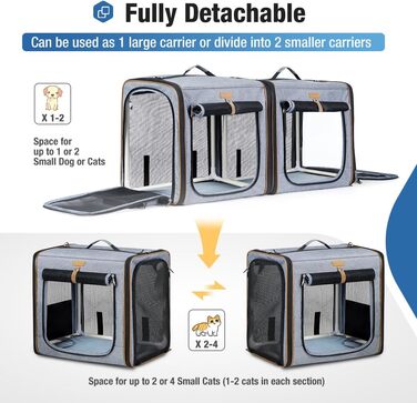Транспортна переноска для собак та котів середнього розміру 2-в-1, сіра XL. З туалетом, мисками та килимками.