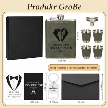 Персоналізований набір фляг 8oz з гравіюванням – фляга з нержавіючої сталі, 4 склянки, воронка та подарункова коробка для дружби, подарунок на весілля для чоловіків та жінок, сірий колір