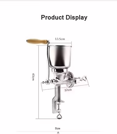 Manual Grinder, Table Clamp Corn Mill Grain Mill, Manual Mill Manually with Large Cast Iron Hopper for Grains, Seeds, Coffee, Corn, Pepper, Nuts 43 x 28 x 16 cm