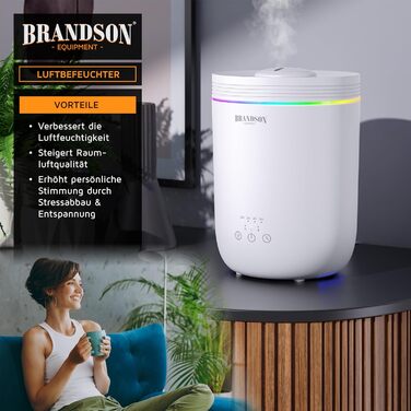 Зволожувач повітря Brandson з пультом керування, 2.2 л, LED-підсвітка, таймер, тиха робота, LED-індикатори, для вітальні, дитячої кімнати, спальні