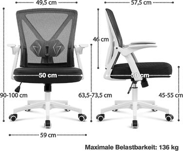 Офісне крісло Yaheetech з підйомними підлокітниками, сітчасте, ергономічне, з підтримкою попереку, функцією гойдання та регулюванням висоти (біле)