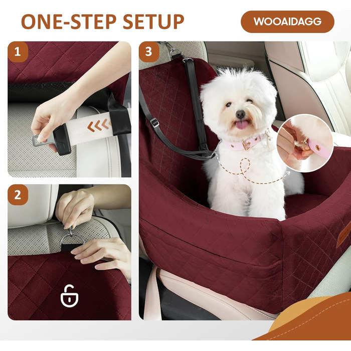 Автокрісло для собак середніх порід, переноска для тварин у машину з кріпленням ременем безпеки, знімна та пральна, з регульованими ременями, 3 ремені (Чорний) (Red, Medium)
