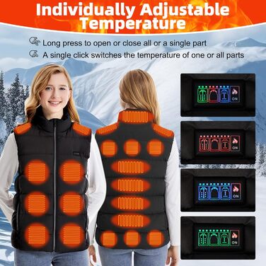 Гріюча жилетка для чоловіків та жінок, 21 зона нагріву, 3 регулятори температури, електрична жилетка USB для катання на лижах, риболовлі, мотоцикла, кемпінгу, активного відпочинку (без Powerbank), XXL