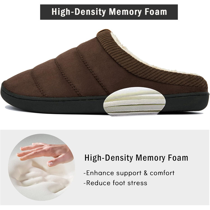 Чоловічі тапочки зимові теплі м'які комфортні з меморі-піною, антиковзні для дому та вулиці (39/40 EU, Кофе)
