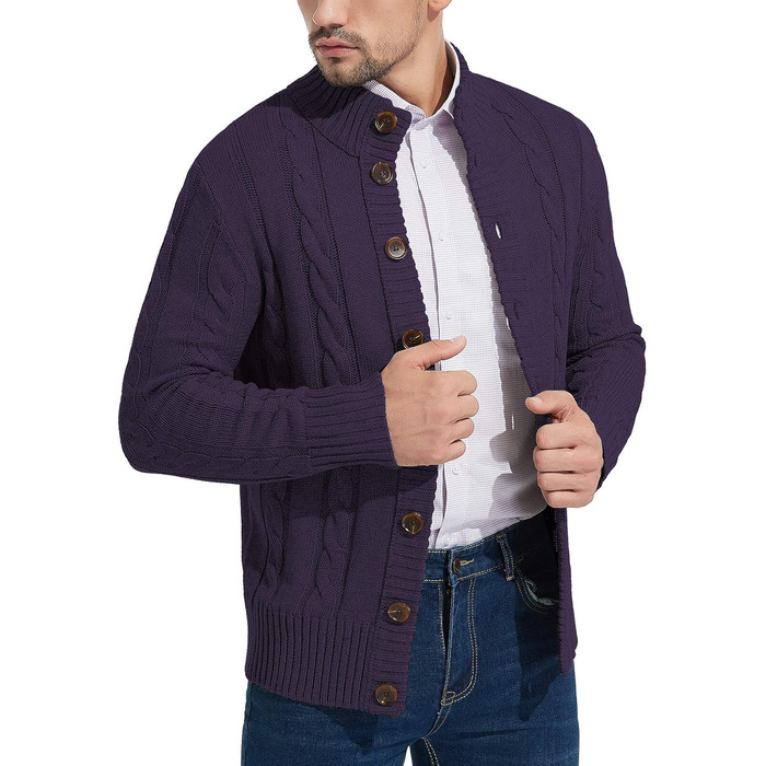 Чоловічий в'язаний кардиган NITAGUT для зими, теплий, великі розміри (3XL), колір: темно-синій та фіолетовий