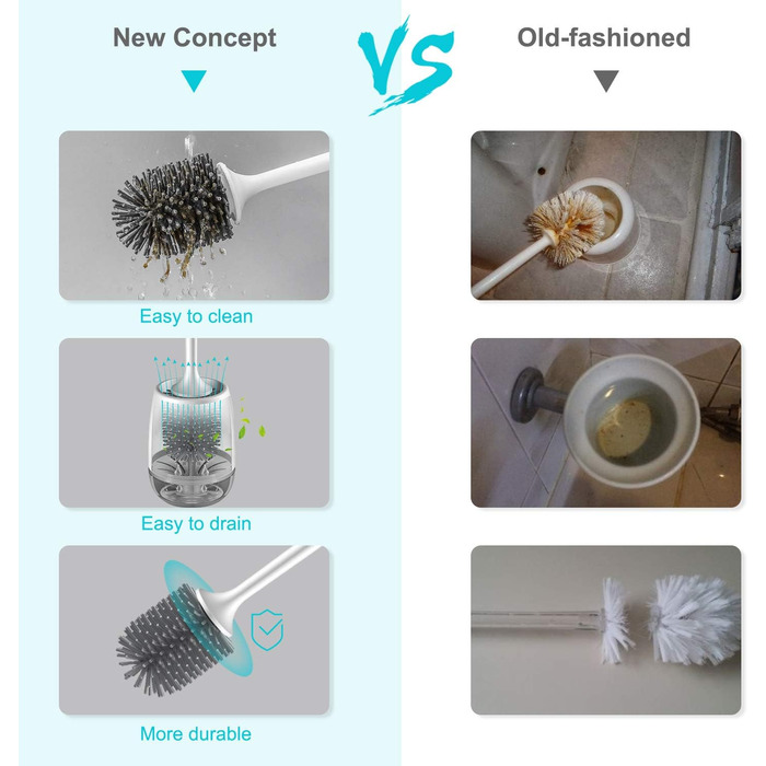 Силіконова щітка для унітазу EWEIMA з швидким висиханням та настінним кріпленням, 11.3 x 14 x 43.1 см