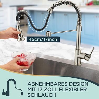 Змішувач кухонний FORIOUS висувний з душем, однорегуляторний, 360° обертання, нержавіюча сталь