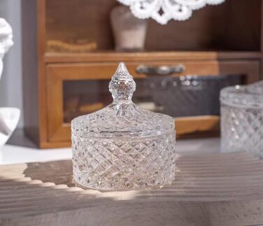 ANVALI Sugar Bowl/Pot, Salt Seasoning Container, Spice Jar, Glass Sweet Jars with Lid, Dome Shape Sugar Bowl Crystal Effect Glass Candy Jar Sweet Jars for Wedding Candy Buffet (Small: 14.5x8.5cm)