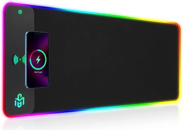 Ігрова підставка під мишу GIM з бездротовим зарядним пристроєм 10W, RGB підсвітка (10 режимів), протиковзаюча гумова основа, товщина 4мм для iPhone та Samsung Galaxy