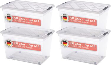 Blumtal Storage Box with Lid 32L made of Plastic - Storage Boxes 36.5x36x26.5 cm - Storage Boxes made of 100% New Material with Closure Clips - Storage Boxes with Lid (60 Liters, 4-Piece Set)