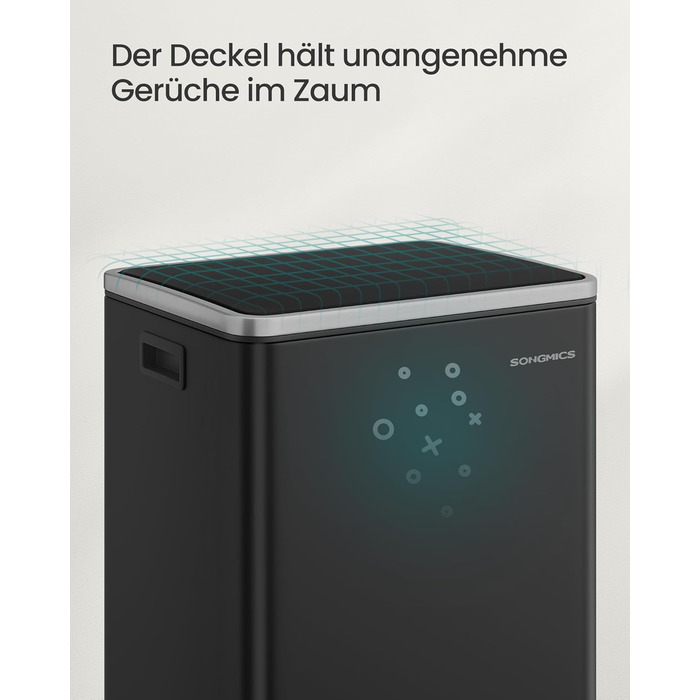 Відро для сміття SONGMICS 50 л, нержавіюча сталь, знімний внутрішній відро, Softclose, LTB595E01 (чорний)