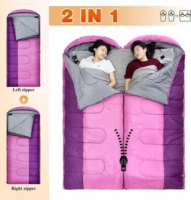 Спальний мішок Outdoor для дорослих, зимовий, 3-4 сезони, водонепроникний, комфортна температура 0°C, рожевий, 220x85 см, з компресійним мішком