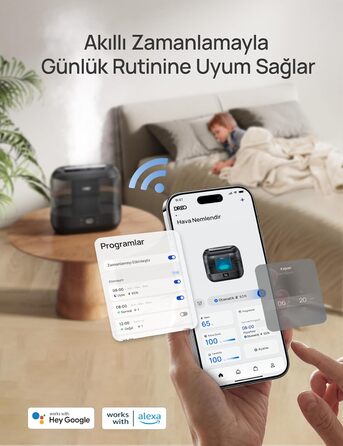 Дрео Дрео Smart Увлажнитель воздуха для спальни, верхнього заповнення, 4л, большой охладитель, увлажнитель с маслом, диффузор та нічне світло, 32 години роботи, тихий ультразвуковий увлажнитель для дому, чорний