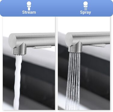 Кухонний змішувач DAYONE з висувною лійкою, нержавіюча сталь, 3 режими, 360° обертання, для кухонних мийок (15 см), матовий.