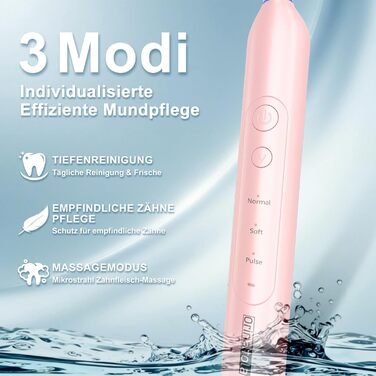 Електрична зубна щітка Rotierende для дорослих з 8 насадками, 3 режимами чищення, акумулятором на 50 днів та Smart-таймером 2 хв - Чорна (Рожева)