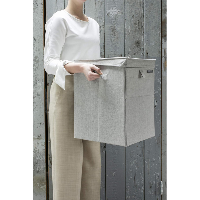 Brabantia - Stackable Laundry Box - Laundry Basket - Easy to fill and empty - Large volume - Folds flat quickly - Lightweight and sturdy handles - Grey - 35 L - 37.0 x 44.5 x 32.0 cm