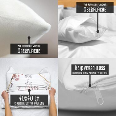 Pillow Wedding Day Cotton Wedding - Customize with Name & Date - 2 Years of Marriage, Wedding Gift, Anniversary, Engagement - Fluffy White Pillow, 40x40 cm | Personalized