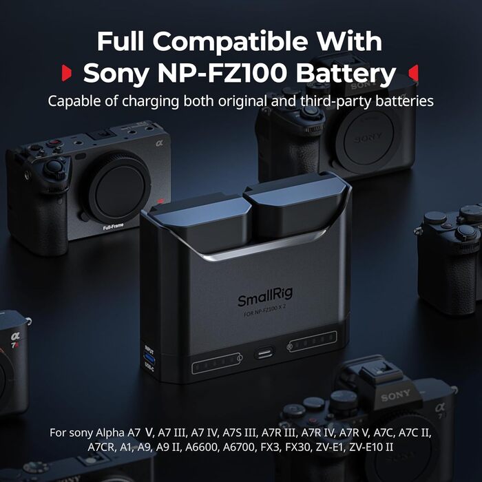 Акумуляторний набір SMALLRIG NP-FZ100 для Sony (2x 1940mAh) + Зарядний пристрій 22.5W для Sony Alpha A7III, A7IV, A6700, FX3, FX30