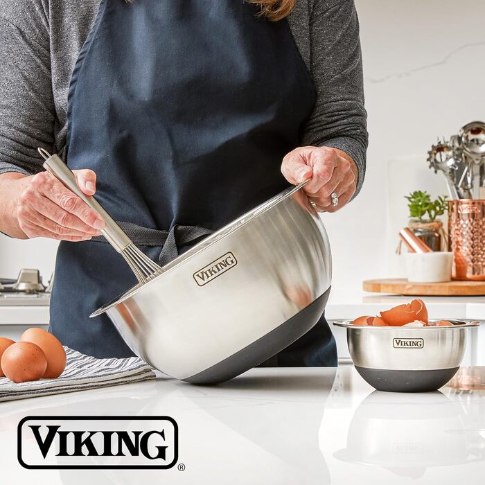 Набір місок для змішування Viking Culinary з нержавіючої сталі, 10 шт. | Силіконова основа, кришки, миття в посудомийній машині | Чорний колір