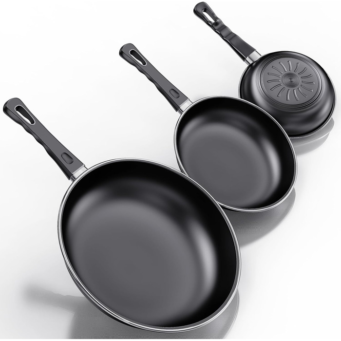 Набір сковорідок Pfannenset: 24см, 26см, 30см. 3-кількісний набір, антипригарне покриття, стійкий до високих температур, без PFAS, підходить для всіх плит (включно з індукцією)