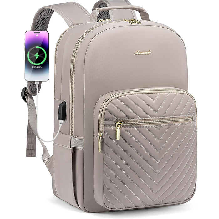LOVEVOOK Рюкзак для жінок, великий, 15.6 дюймів, сумка для ноутбука, водонепроникний, шкільний рюкзак, чорний, елегантний, для роботи, школи, університету, подорожей, 15.6' (15.6', Taro-gray)