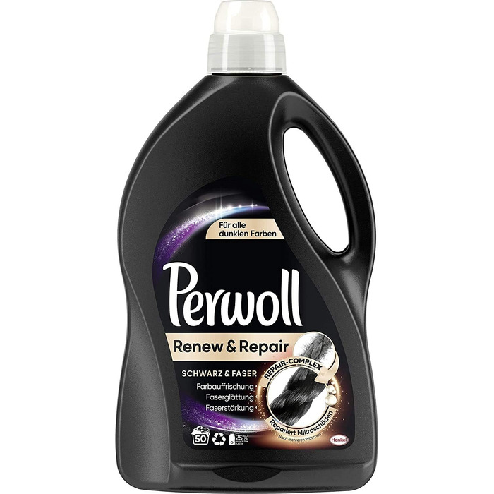 Рідкий засіб для прання чорної білизни Perwoll Renew & Repair Schwarz & Faser, 200 прань (4 x 50), для відновлення кольору та догляду за волокнами