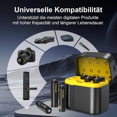 SURFOU Акумулятори Li-Ion 4xAA + 4xAAA з зарядним пристроєм, 1300 мАг, 1600+ циклів, 4xAA 3700мАг, 4xAAA 1300мАг