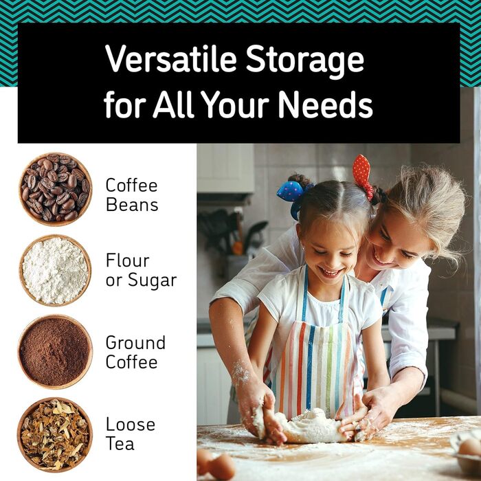 Coffee Gator Контейнер для кави з нержавіючої сталі, герметичний, з датчиком свіжості, клапаном CO2, ложкою, для кавових зерен, меленої кави, горіхів, чаю, цукру (Чорний, L)