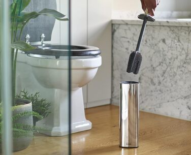 Joseph Joseph Flex 360 Luxury Toilet Brush and Holder Set with Drip-Free, Blockage-Free, Interchangeable Triple-Action Brush Head - Stainless Steel