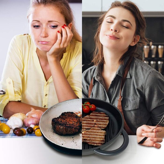 Гриль-сковорода Joeji's Kitchen 27 см з кришкою, алюмінієва, антипригарна, для індукції, без ПФОК, для стейків та смаження