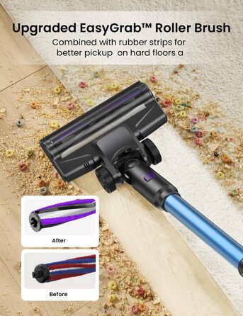 Бездротовий пилосос Vexilar V15Max з функцією миття підлоги, 60KPa/600W/60хв, гнучкий шланг, док-станція, GreenEye, насадка для твердих підлог та шерсті тварин, 1,5л, для килимів та шерсті тварин (Блакитний)