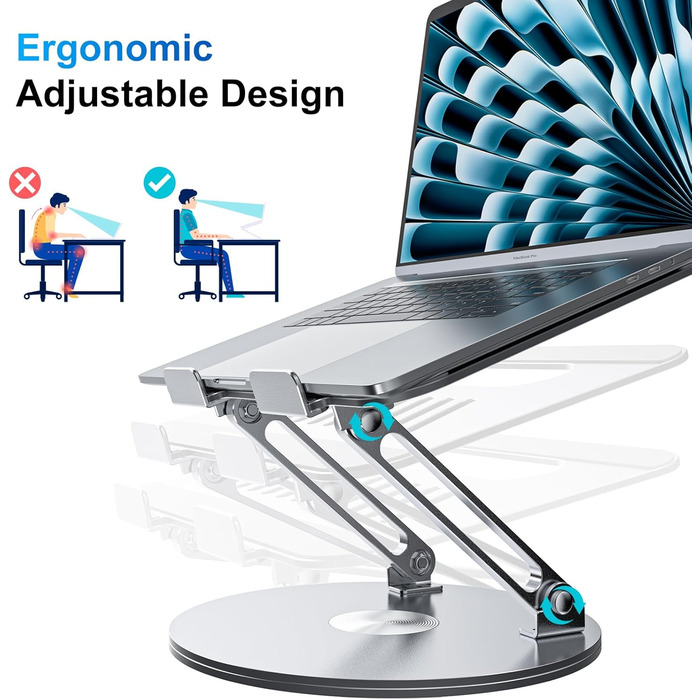 Підставка для ноутбука регульована по висоті, складана, ергономічна з вентиляцією та 360° поворотом, вертикальна, сумісна з MacBook, Dell, HP, 11-16'