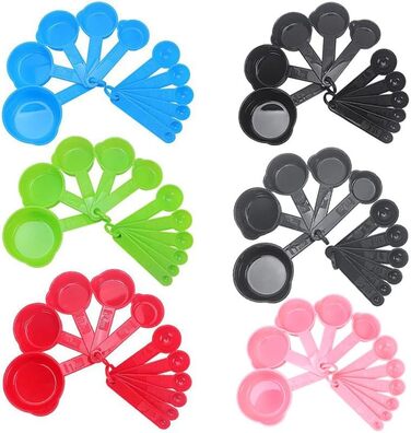 Measuring cup and spoon set, 11-piece plastic measuring cup and spoon set for dry and liquid ingredients, 5 measuring cups and 6 measuring spoon set for kids for cooking and baking, color: Green