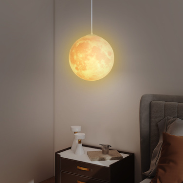 HOMCOM 3D Moon Pendant Lamp Hanging Light with APP Control, Music Moon Lamp Ceiling Lamp with CCT and RGB Color Changing for Kitchen, Dining Room, Cream White | Aosom