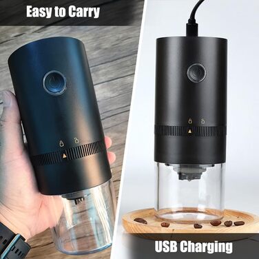 Електрична кавомолка портативна з USB, регульований помел, 1250 мА·год, для еспресо, френч-пресу, Cold Brew, Pour Over