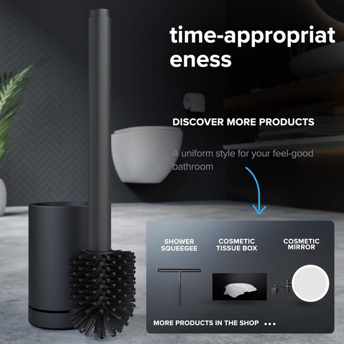 Торцева щітка для унітазу Arosund | Силіконова щітка для унітазу | З вентиляцією | Свободно стояча | Головка щітки для унітазу з нержавіючої сталі | З резервуаром для миючих засобів | Знімний піддон для крапель | Щітка для унітазу (Чорний)