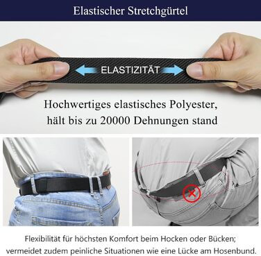 Еластичний пряжучий пояс LionVII з автоматичною пряжкою, робочий пояс для чоловіків, обхват талії 75-125 см (28-49'), чорний