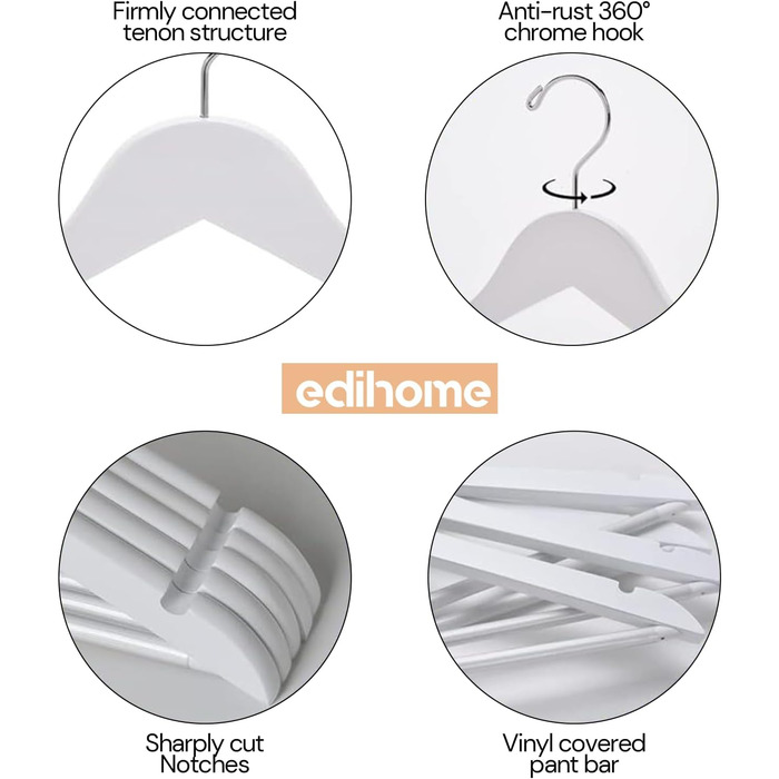 Набір вішалок для одягу Edihome (20 шт.) з неслизьким покриттям, поворотний гачок, для костюмів та сорочок
