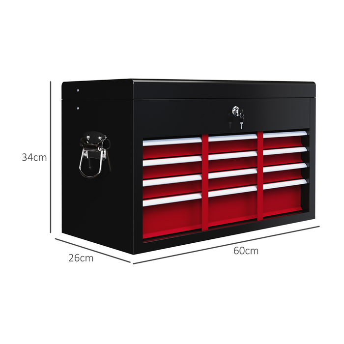HOMCOM Tool Case Tool Box with 6 Drawers, Lock, Tool Box Handle, Tool Chest, Steel, Red+Black, 60x26x34cm | Aosom