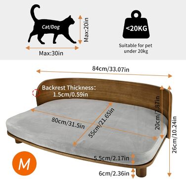 Диван для собак BinoPaw Elegantes з дерев'яним каркасом, підняте ліжко для домашніх тварин, диван для котів та собак до 20 кг, 83x57 см