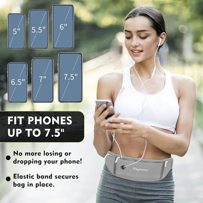 Пояс для телефону для бігу, спортивна сумка для джогінгу, водонепроникний пояс на пояс для чоловіків та жінок з 3 кишенями, велика місткість, регульований біговий пояс (Чорний + Зелений) (Сірий)