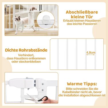Захист для дверей Costway для собак, 74-104 см, 76 см заввишки, з маленькими дверцятами, 2 розширення, автозакривання та подвійний замок, без свердління, висувний захист для собак (білий)