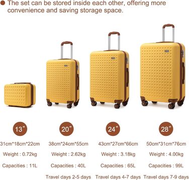 Чемодан-валіза KONO з жорсткою обшивкою, 76x50x31 см, білий (жовтий, 4 шт.) з TSA замком та 4 спінінг-колесами