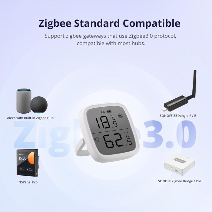 SONOFF Zigbee Temperature and Humidity Sensor, SNZB-02D, 2 Pack. Zigbee LCD Smart Thermometer Hygrometer Sensor. Zigbee Hub Required. Compatible with Alexa/Google Home/Home Assistant