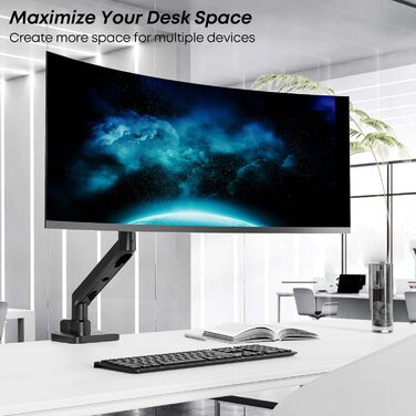 Кріплення для монітора - підставка для 1 монітора, 17-49 дюймів, плоский/вигнутий екран, чорний, газ-амортизатор, регулювання висоти, VESA 75x75/100x100, 2-20 кг