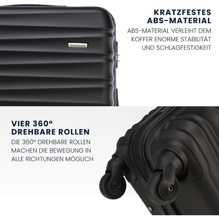 Валіза на колесах WITTCHEN Groove Line L, велика, чорна, ABS, з кодовим замком, для авіакомпаній Lufthansa/Eurowings/Ryanair