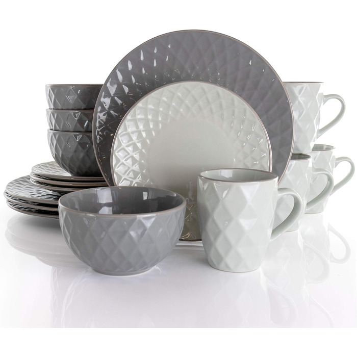 Набір посуду Elama Tahiti з каменю, 16 предметів, сірий та перламутровий