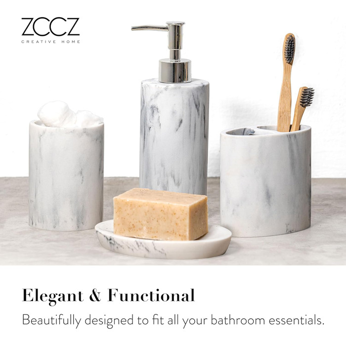 Набір для ванної кімнати ZCCZ: органайзер 4 в 1 (тримач для зубних щіток, дозатор мила, мильниця, стаканчик) – елегантний дизайн 