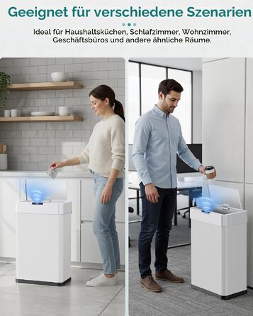 Сміттєвий відер LIFERUN з сенсором для кухні, 30 літрів, білий (XL-60L)