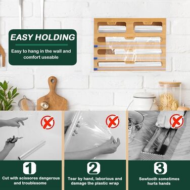 Диспенсер для харчової плівки 5 в 1 з дерев'яною коробкою та різаком, органайзер для кухні